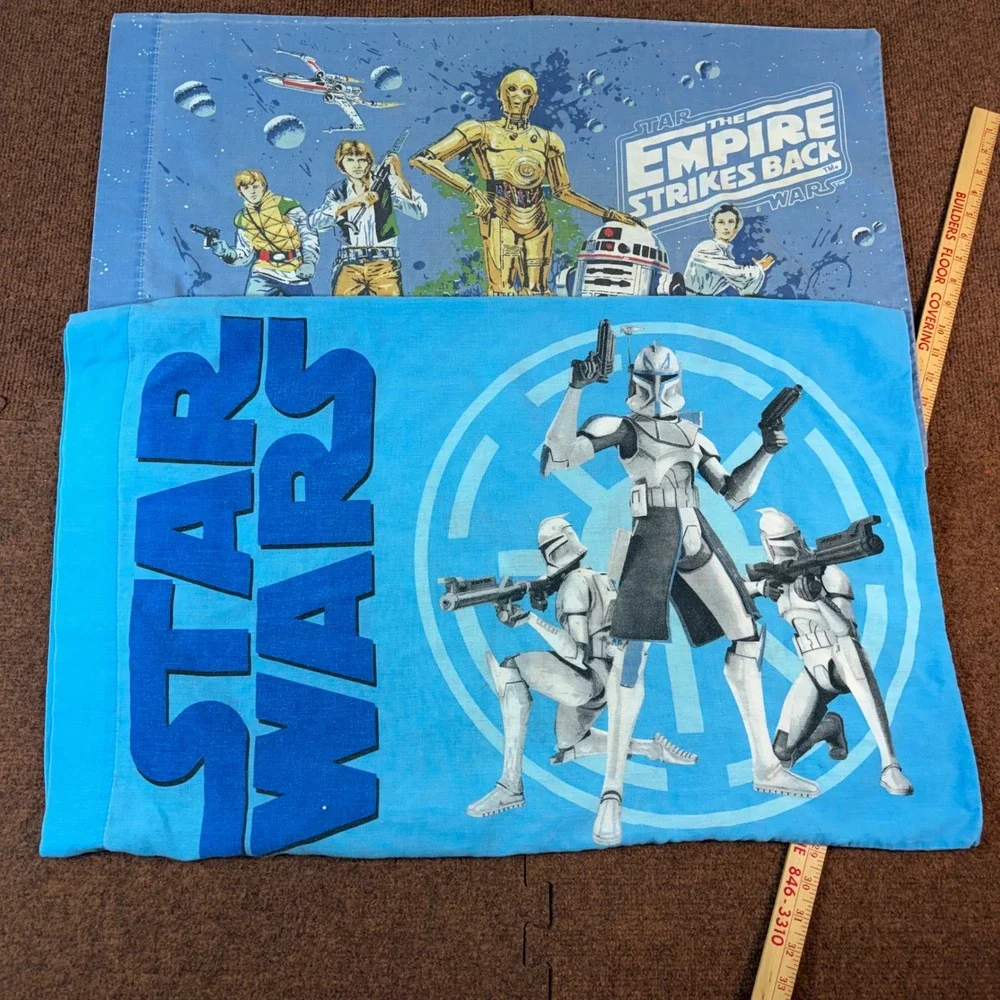 Vintage 1979 Star Wars Empire Strikes Back & Clone Wars Pillowcase Set 2pc Blue